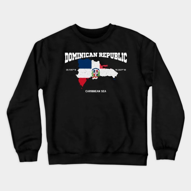 Vintage Dominican Republic Flag, Dominican coordinates, Dominican Republic location, Dominican Outfit Crewneck Sweatshirt by Flags and Maps